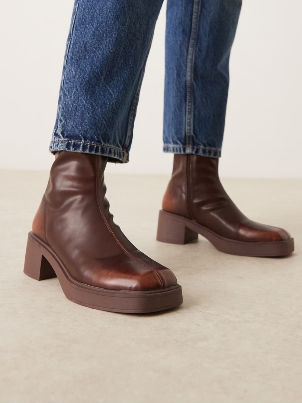 ASOS DESIGN Raven smart mid-heel boots in brown burnish US 8